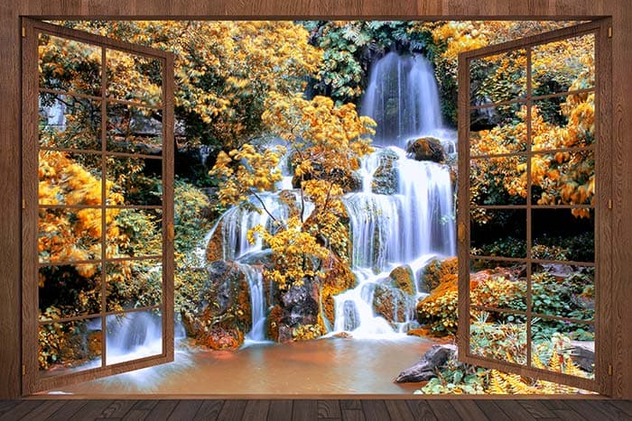 3D Effect Waterfall View From Window Wallpaper pattern detail