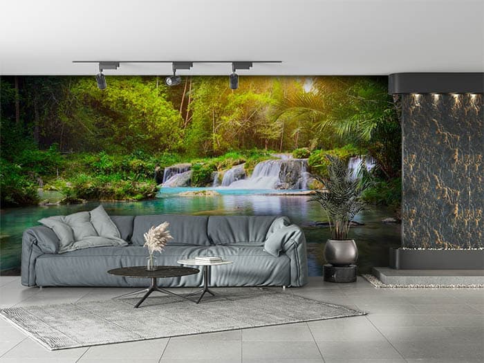Jungle Oasis Falls Wallpaper shown in a room