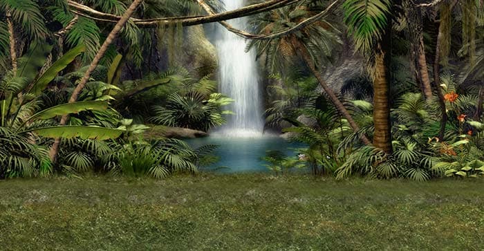 Dense Jungle With Waterfall Wallpaper pattern detail