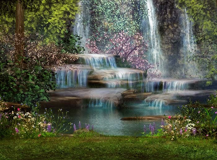 Nature's Symphony Waterfall Wallpaper pattern detail