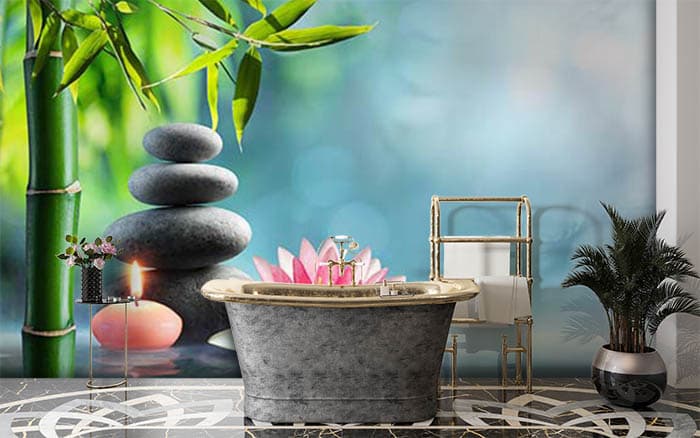 Lotus and Pebbles Wallpaper for Wall shown in a room