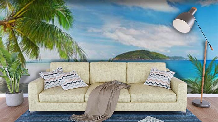 Sea Shore Scenery Wallpaper shown in a room