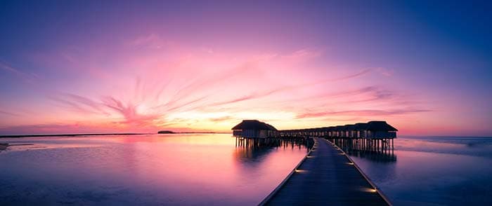 Pink Sky with Wooden Bridge Scenery Wallpaper pattern detail