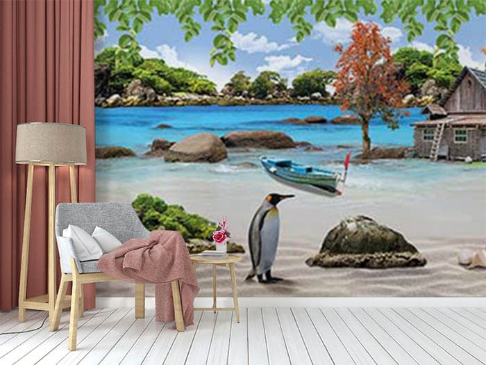 3D Madagascar Theme Wallpaper Mural shown in a room