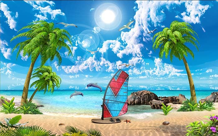 Surfing with Dolphins Wallpaper pattern detail