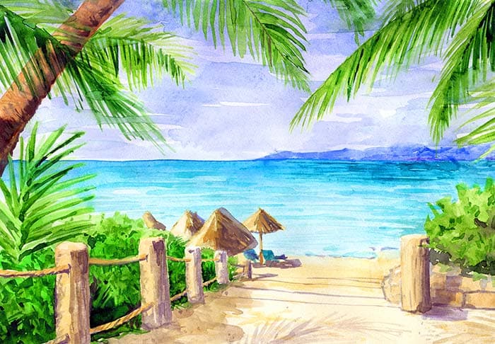 Bridge to Sea Painting Wallpaper pattern detail