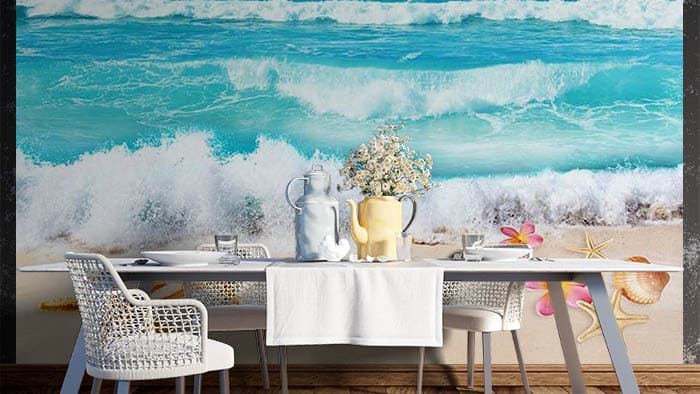 Star Fish and Sea Waves Wallpaper Mural shown in a room