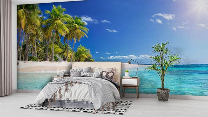 Island Blues Travel Wallpaper shown in a room