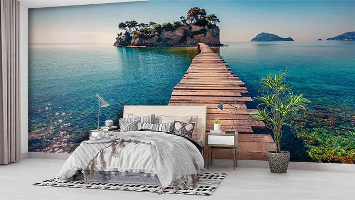 Bridge to Island Travel Wallpaper shown in a room