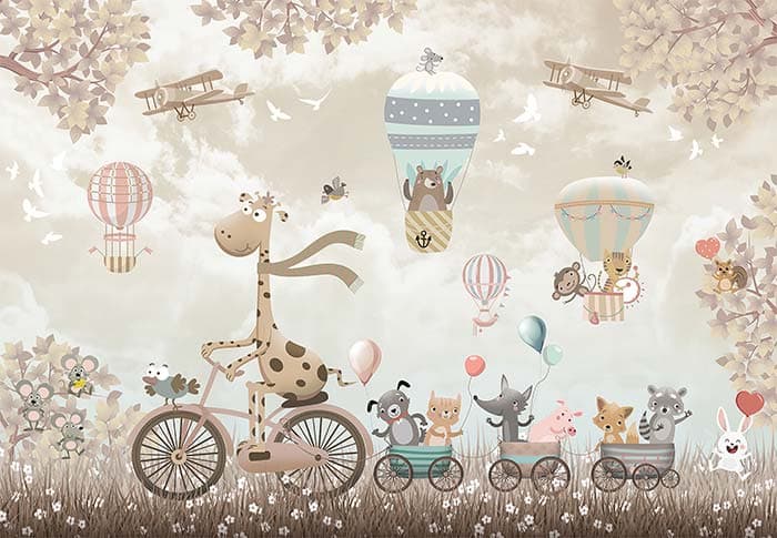 Cute Animals Adventurous Journey Kids Wallpaper pattern detail