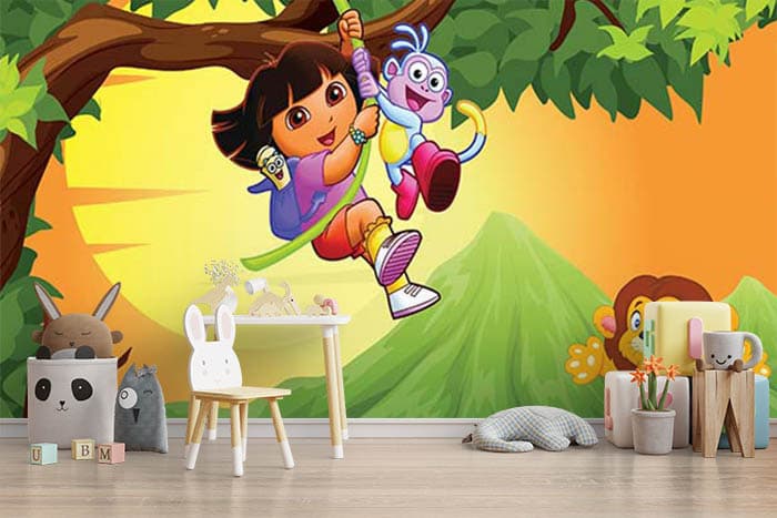 Dora The Explorer Kids Wallpaper shown in a room