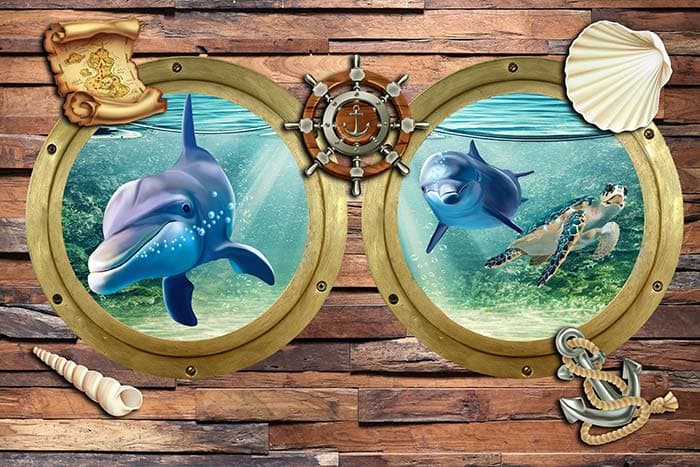 3D Underwater Window View of Dolphins Wallpaper for Wall pattern detail