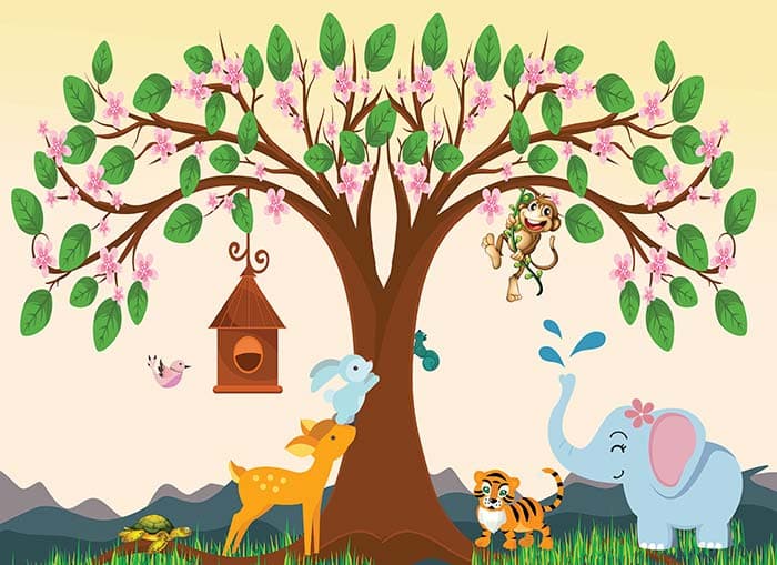 Cute Animals Landscape Playful Kids Wallpaper pattern detail