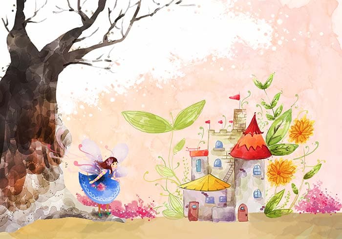 Fairy kingdom and Girl with Wings Girls Wallpaper pattern detail