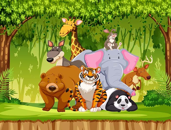 Cute Wild Animals Posing Kids Wallpaper pattern detail