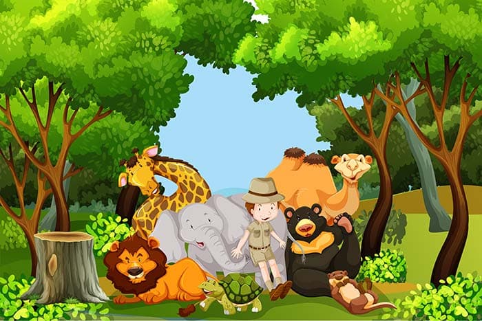 Zoo Keeper With Cute Wild Animals Wallpaper pattern detail