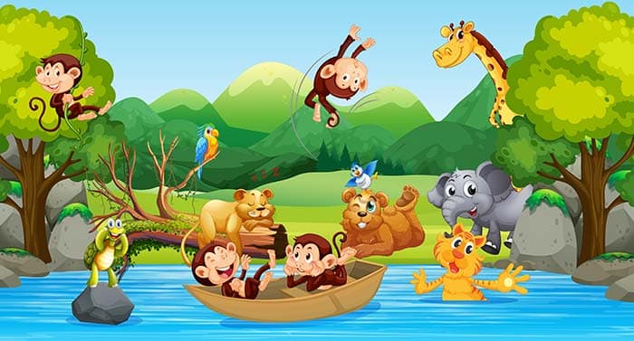 Playful Cute Animals kids Wallpaper Mural pattern detail