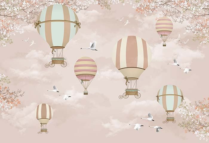 Fantasy Hot Air Balloons Kids Wallpaper Mural pattern detail