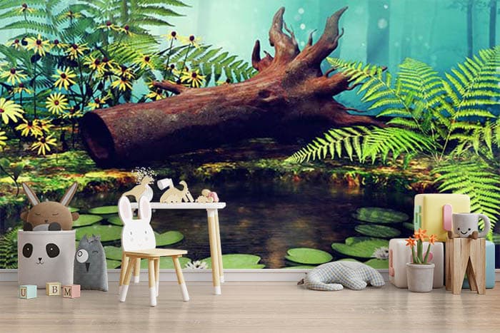 Waterlilies in a Pond Wallpaper shown in a room