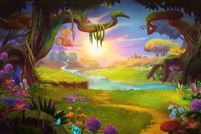 Fantasy Grassland, Hills and River Wallpaper Mural pattern detail