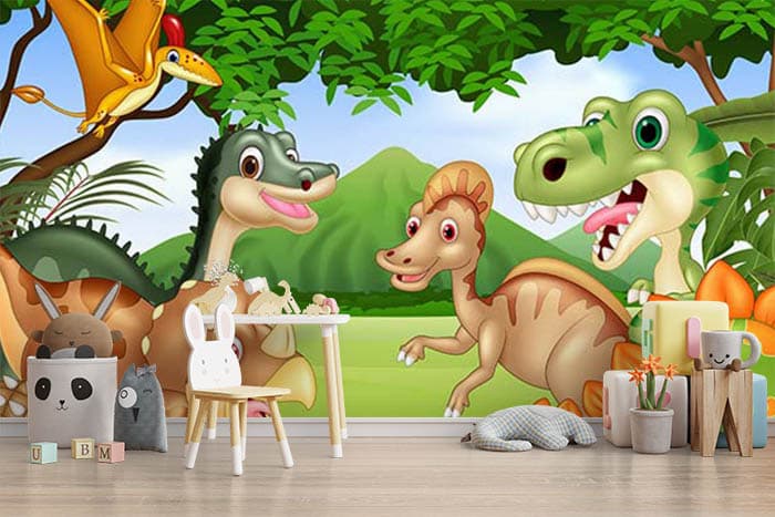CCD: Cute Cartoon Dinosaurs Wallpaper Mural shown in a room