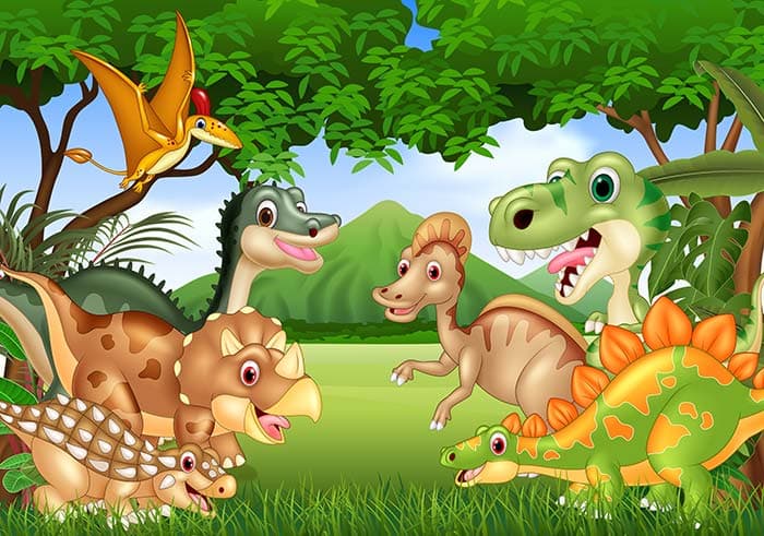 CCD: Cute Cartoon Dinosaurs Wallpaper Mural pattern detail