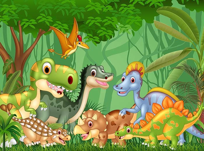 Happy Dinosaurs in the Jungle Wallpaper pattern detail