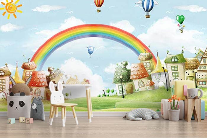 Rainbow Wallpaper for Kids Room shown in a room