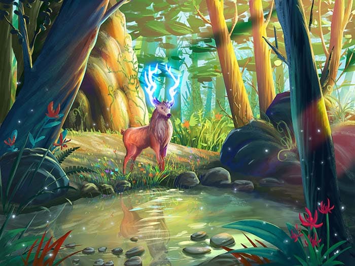 Fantasy Deer Forest Wallpaper pattern detail