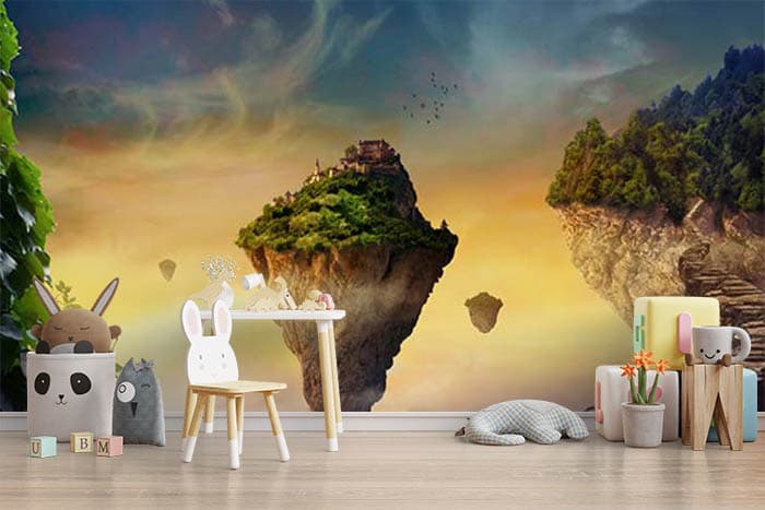 Floating Fantasy Islands Wallpaper shown in a room