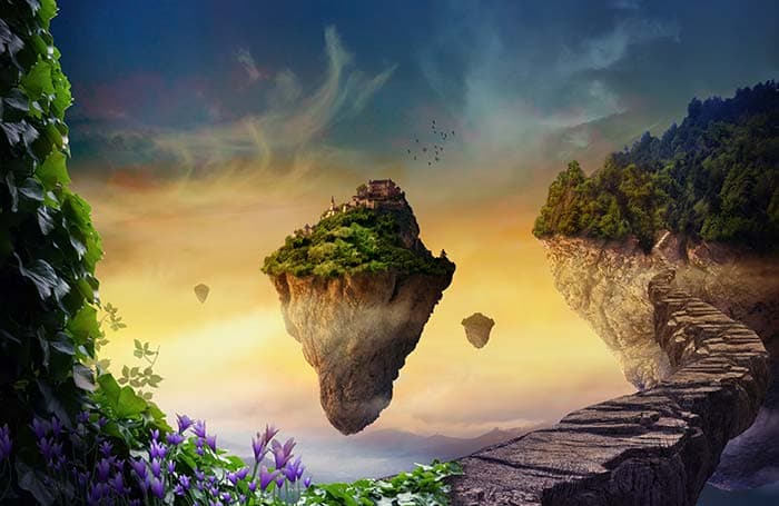 Floating Fantasy Islands Wallpaper pattern detail