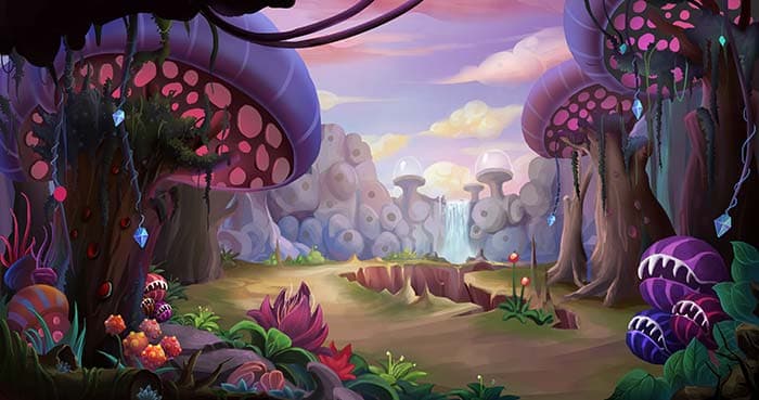 Beautiful Fantasy Mushroom Forest wallpaper pattern detail