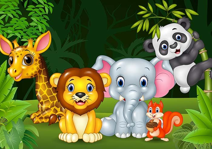 Playful Wild Animal Kids Room Wall Wallpaper pattern detail