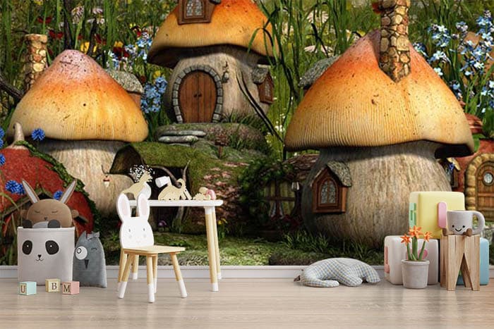 Fairy mushroom cottage shown in a room