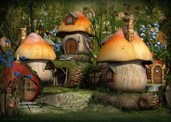 Fairy mushroom cottage pattern detail