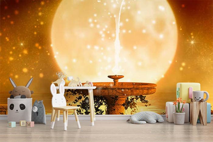 Sparkling moon with fountain Wallpaper shown in a room