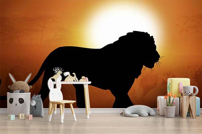 Evening scene with lion shadow shown in a room