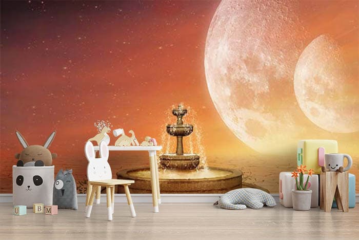 Moon with Fountain Wallpaper for Walls shown in a room