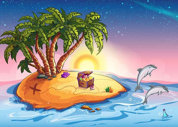 Island with Dolphins Ocean Wall Mural Wallpaper pattern detail
