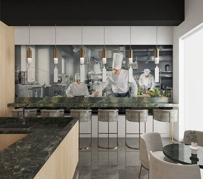 Chefs preparing food shown in a room