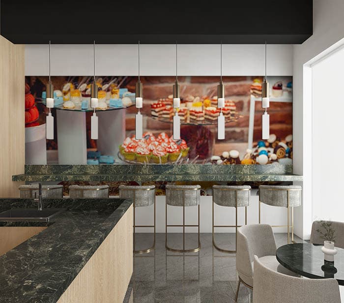 Dessert corner shown in a room