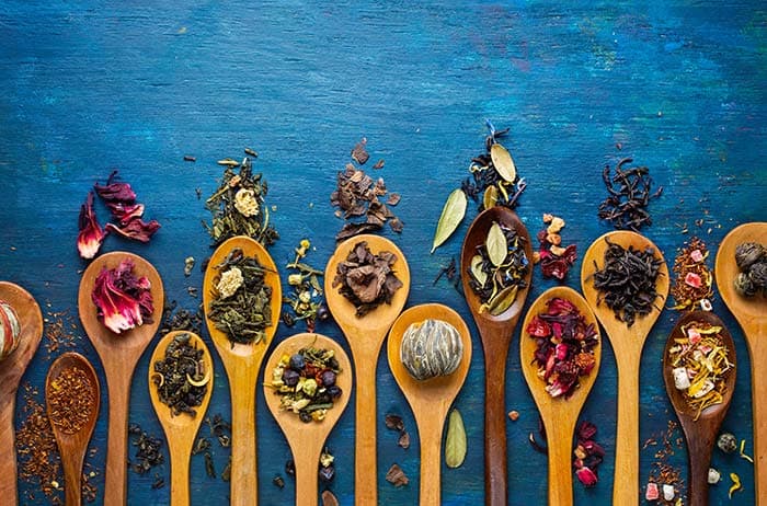 Tea Species with Wooden Spoon Herbal Wallpaper pattern detail