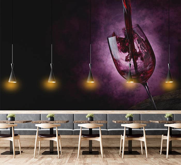 Red Wine Art Wallpaper shown in a room