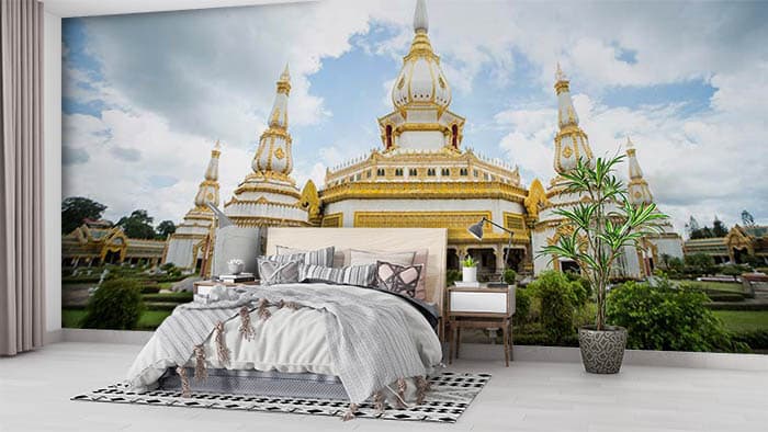 White Buddhist temple shown in a room