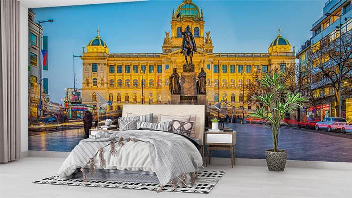 Historic Indian Architecture Design Wallpaper shown in a room