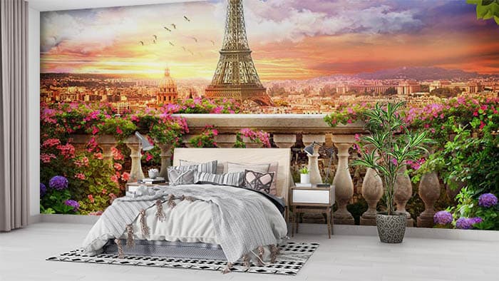 Eiffel Tower Through My Window Wallpaper shown in a room