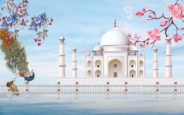Animated Taj Mahal Colorful Art Wall Mural Wallpaper pattern detail