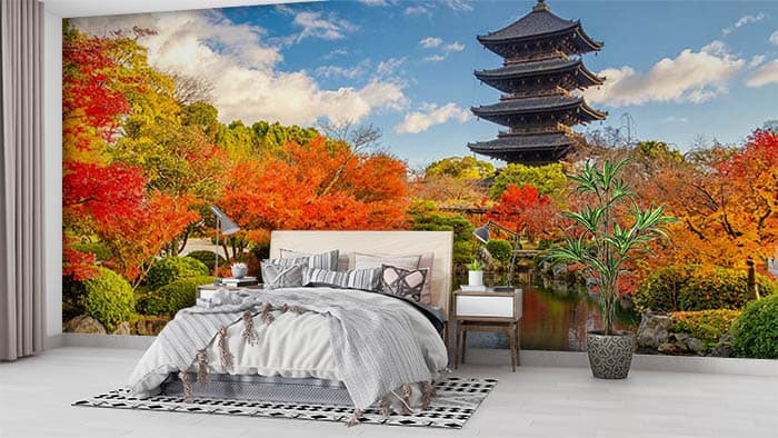 Traditional Chinese Buildings Wall Mural Wallpaper shown in a room