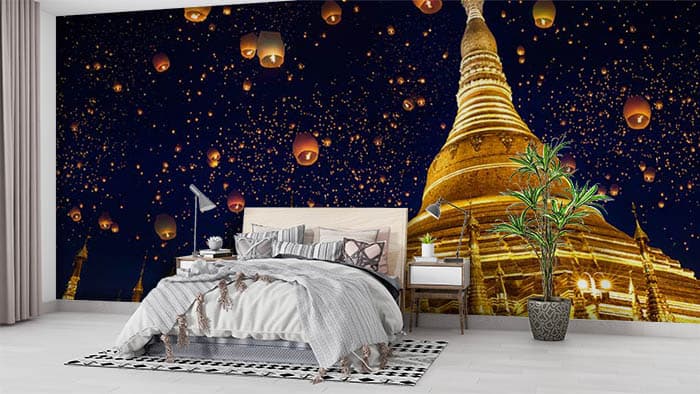Chinese Lanterns Traditional Wall Mural Wallpaper shown in a room