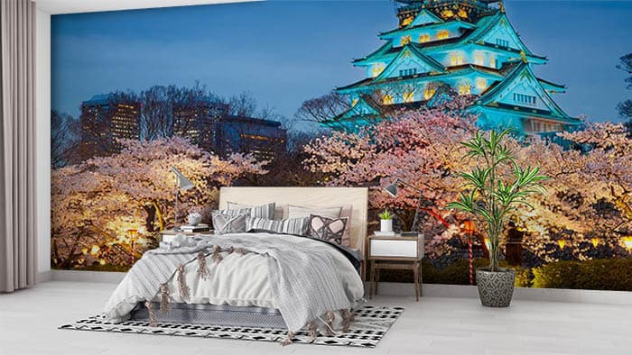 Ancient Chinese Buildings Landscape Wall Mural Wallpaper shown in a room